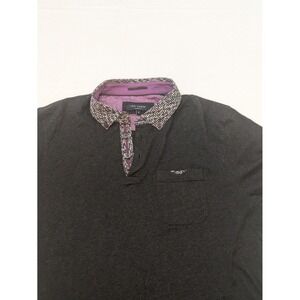 Ted Baker London Men's Charcoal Gray Polo Shirt Size 5 with Patterned Collar